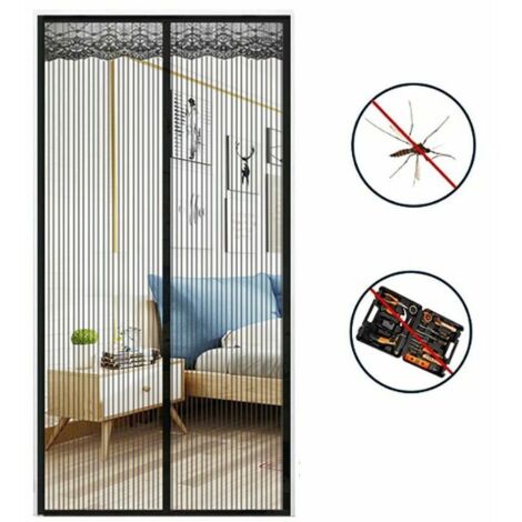 Ahlsen Mosquitera Magnética para Puerta 90 x 210 cm, Malla Extra Fina, Cierre Magnético, Mosquitera Ideal para Pasillos, Terrazas, Puertas - Negro (1/5)