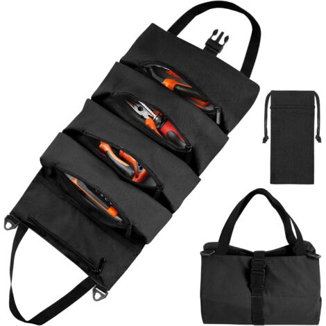 Ahlsen Bolsa de herramientas, caja de herramientas vacía con 5 bolsillos, rollo de herramientas 46x28cm, cinturón de herramientas multifunción Oxford para electricistas, carpinteros (1/5)
