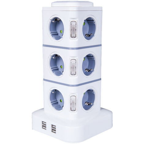 Ahlsen Torre de regleta, 12 regletas (2500 W/10 A) con 4 puertos USB, múltiples enchufes, protector contra sobretensiones de regleta vertical para oficina en casa, cable de extensión de 3 m (1/5)
