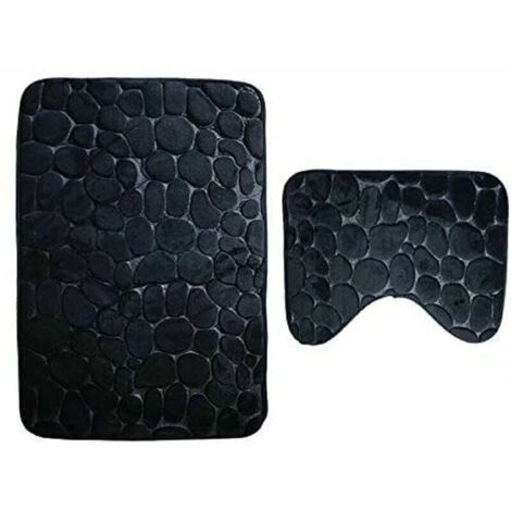 Ahlsen Juego de 2 alfombrillas de baño antideslizantes y alfombrillas de baño lavables a máquina (50 80 + 40 50 cm) - Negro (1/4)