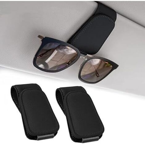 Ahlsen Juego de 2 soportes magnéticos de cuero para gafas de coche, para visera de coche, soporte para gafas de coche, Clip para tarjeta de billete (negro) (1/4)
