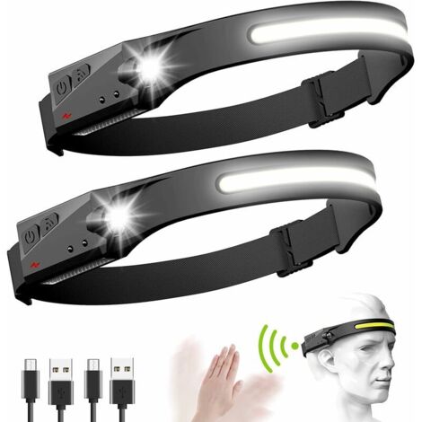 Ahlsen Linterna frontal de 200 lm, potente linterna frontal de inducción LED USB COB XPE, linterna frontal de 2 piezas con luces para pescar, acampar, caminar, correr, leer (1/5)