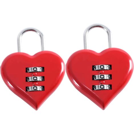 Ahlsen Candado en forma de corazón con código digital rojo pequeño candado de combinación de 3 dígitos para maletas armarios taquillas mochilas paquete de 2