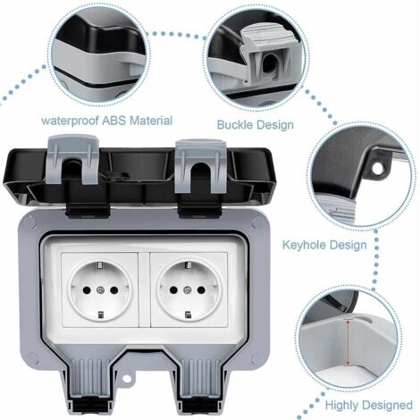 Ahlsen Enchufe exterior impermeable IP66 con interruptor, caja de conexiones impermeable, enchufe exterior de doble pared para cocina, baño, garaje, piscina y jardín