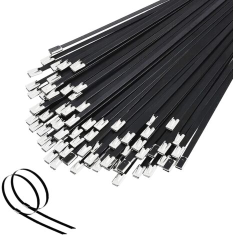 Bridas negras de 200 x 5,6 mm, 100 unidades de acero inoxidable para envolver cables de escape y mantener cercas y toldos. (1/5)