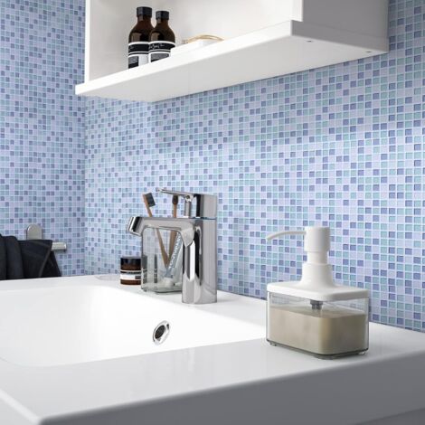 Ahlsen Papel pintado autoadhesivo para azulejos azul 61 x 100 cm, adhesivo de pared estilo mosaico, película decorativa impermeable para azulejos de baño y cocina