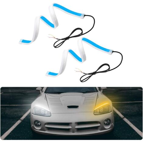 Luces de circulación diurna, tiras flexibles de 60 cm, 2 unidades de 300 LED de doble color, resistentes al agua IP65, tubo de luz LED de silicona, para faros delanteros, traseros e intermitentes (2 c (1/5)