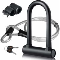 Ahlsen Candado para bicicleta en forma de U con candado de cable flexible y soporte resistente