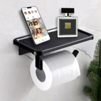 Ahlsen Soporte para papel higiénico, dispensador de papel higiénico montado en la pared, sin perforación, montaje con tornillos o autoadhesivo (negro)