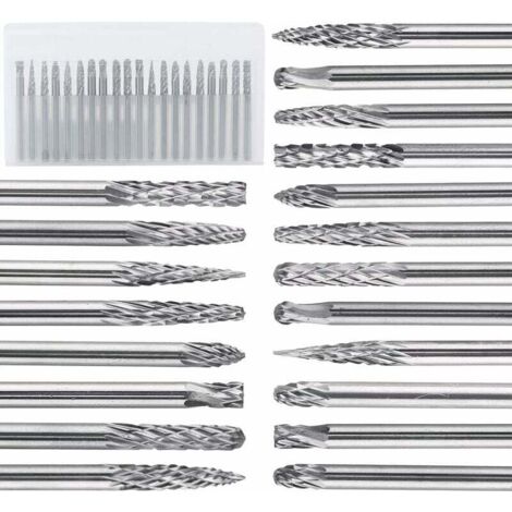 20-teiliges Doppelschliff-Frässtift-Set 3 mm, (3 x 3) Wolframkarbid-Rotationsfeile zum Holz- und Steinschnitzen und Reinigen von Graten und Schweißnähten (1/5)