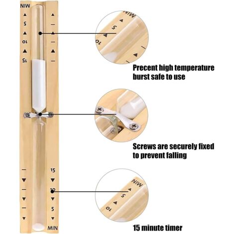 Alipis Holztimer Sauna-Sanduhr – 15 Min., Hitzebeständiges Glas, Für Sauna & Dampfbad (30x5x3,5cm)