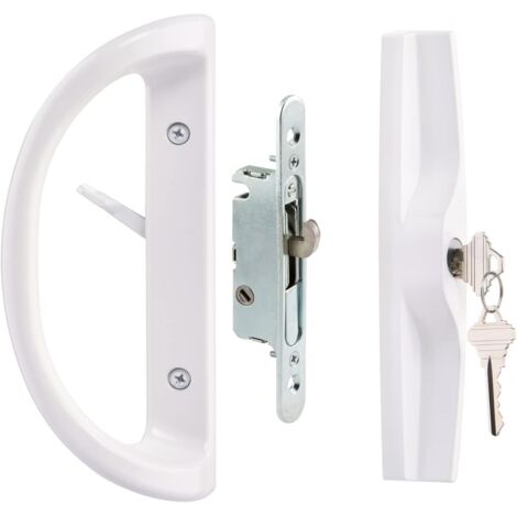 Weißer Schiebetürgriff und Schloss aus Aluminiumlegierung, Schiebetürgriff mit Schließzylinder für den Innenhof (1/5)