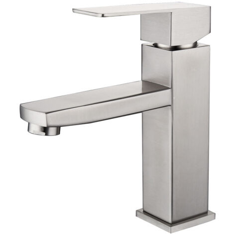 Einhand-Waschtischarmatur, Warm- und Kaltwasser-Badezimmerarmatur aus Edelstahl, gebürstetes Nickel (1/5)