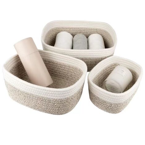 3er-Pack würfelförmige Aufbewahrungskörbe für den Kleiderschrank, robuste Aufbewahrungskörbe für Spielzeug, Dekokörbe fürs Zimmer, gewebt, cremeweiß/hellbraun (1/5)