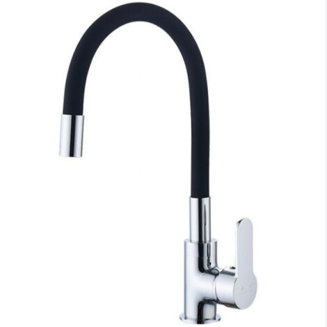 Flexibler Küchenhahn, hoher schwenkbarer Auslauf, freier flexibler Spültisch-Mischhahn, schwarzer Spültischhahn für heißes und kaltes Wasser (1/5)