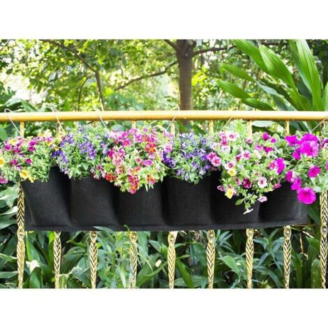 Vertikale Pflanzsäcke, Wandpflanzsäcke für den Garten, Hängeblumentöpfe, Hängeampeln für den Balkon, Zimmer- und Gartenblumen, 6 Säcke (schwarz)