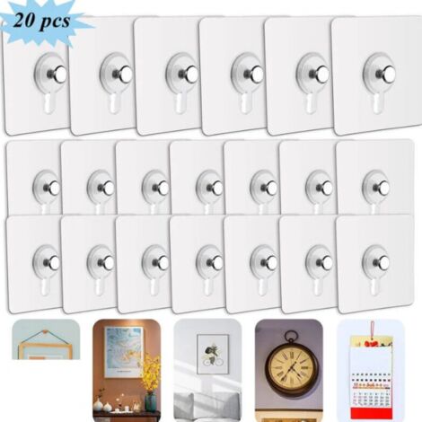 FEPTUASE 20 Ganci Adesivi Trasparenti Piatti, Extra Forti E Impermeabili, Senza Foratura, Portata 25kg, Per Bagno, Cucina E Doccia - 3