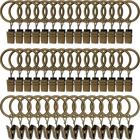 Amzseven, 44 anelli per tende in metallo con clip, forti anelli per tendaggi, ganci decorativi per finestra, diametro interno 1 cm, colore oro antiruggine, 44 pezzi