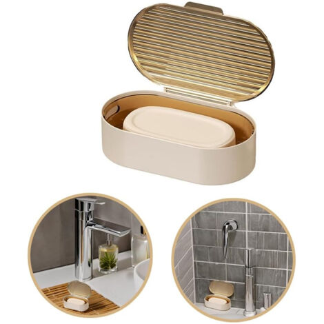 Jabonera de doble capa con tapa, jabonera de viaje portátil, sello a prueba de fugas, adecuada para el hogar, el baño, viajes, camping (ámbar) (1/5)