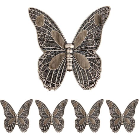 Juego de 5 tiradores de puerta antiguos, tiradores vintage con forma de mariposa para cajones, armarios y guardarropas. (1/5)