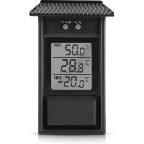 Termómetro digital negro para uso en interiores y exteriores, inalámbrico, resistente al agua y de pared, de -20 a +50 °C. (1/5)