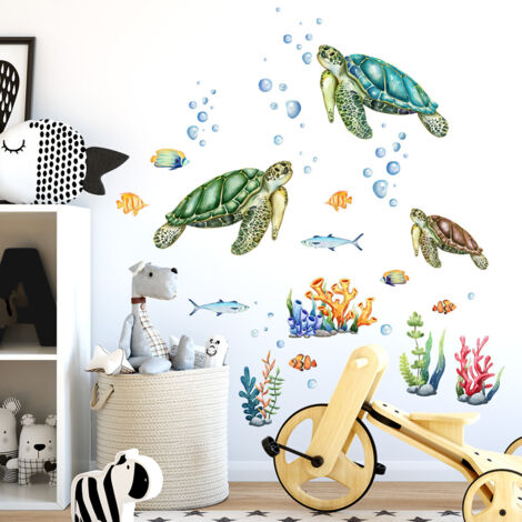 Pegatinas de pared de tortuga, pegatinas de pared bajo el mar, decoración de pared de Coral, dormitorio, baño, habitación de bebé (1/5)
