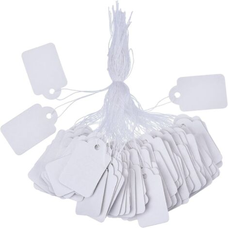 Paquete de 500 (3 x 4,8 cm) etiquetas de marcado blancas, etiquetas de precio, etiquetas de exhibición con cuerda para colgar (1/5)