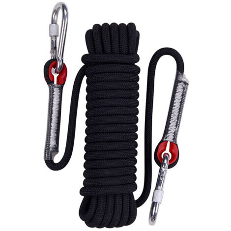 Cuerda de escalada estática negra de 30 m, cuerda de paracaídas de rescate, cuerda de rappel con mosquetones de 10 mm de diámetro (1/5)