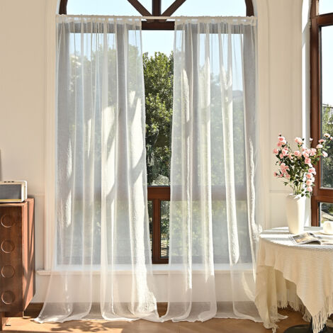 Cortina de tul hueco arrugado semiopaca blanca, 132 x 241 cm, dos piezas (1/5)
