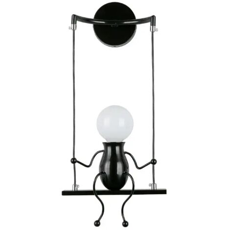Lámpara de pared moderna, diseño creativo y sencillo, para personas pequeñas, creativa, E27, color negro, para habitación de niños, pasillo, iluminación decorativa (1/3)
