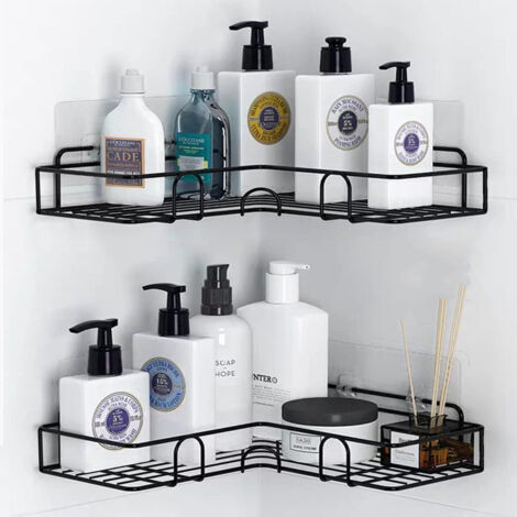 Estante de ducha, estante de almacenamiento para baño, cesta de ducha de esquina con ganchos/bandeja de jabón, sin perforaciones, estante de baño, almacenamiento para ducha, dormitorio y cocina (1/5)