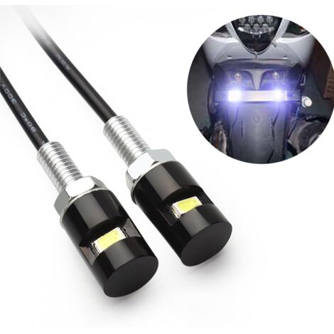 2 luces de matrícula, etiqueta de registro atornillable, bombilla LED blanca de 12 V, resistente al agua/a la lluvia, soporte de luz de aluminio negro, legal para automóvil, motocicleta, camión, RV, A (1/5)
