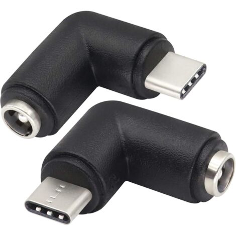 (Paquete de 2/Tipo C) Conector USB tipo C macho de 90 grados a conector hembra CC de 5,5 x 2,1 mm, adaptador de corriente CC, conector USB tipo C de 5 V para dispositivo de carga USB tipo C (1/5)