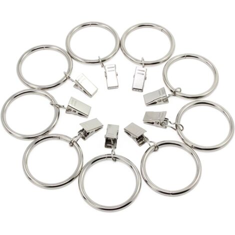 20 piezas de anillos de cortina con clip, 38 mm de diámetro interior (plata), anillos colgantes de cortina de acero inoxidable con clips para decoración de fotos de cortina (1/5)