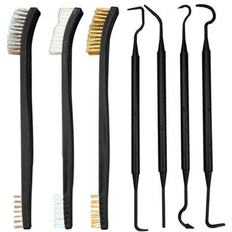 Cepillo de limpieza de armas, kit de púas para pistolas, cerdas de alambre industriales, herramienta táctica para limpieza de cañones de escopeta corta (3 cepillos + 4 púas) (1/5)