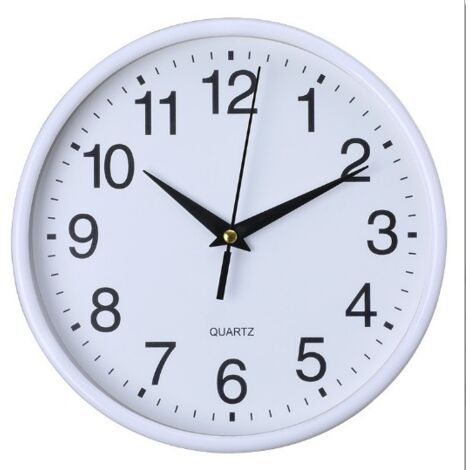 Reloj de pared de plástico de 20 cm con números arábigos, silencioso, de cuarzo, para escuela, oficina y sala de estar. (1/4)