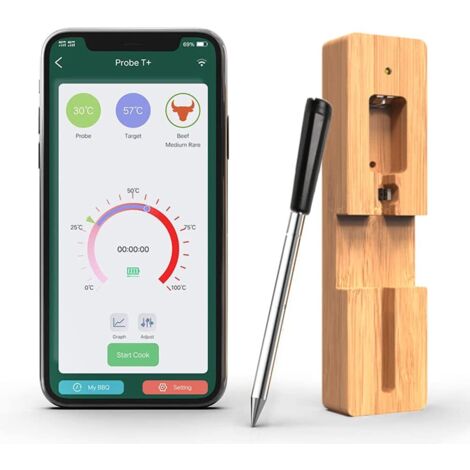 Termómetro Bluetooth para parrilla de cocina, termómetro inalámbrico para carne con temporizador y función de alarma, apto para freidora de aire, parrilla, horno y ahumador (1/5)
