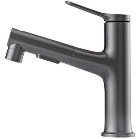 Grifo de baño gris con rociador extraíble: tres modos de agua, grifo de baño de un solo orificio, perfecto para baños familiares y modernos. (1/5)