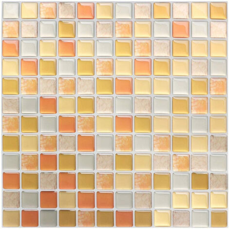 Papel tapiz autoadhesivo de mosaico amarillo de 24 x 24 cm, adhesivo decorativo impermeable para pared de baño y cocina (1/3)