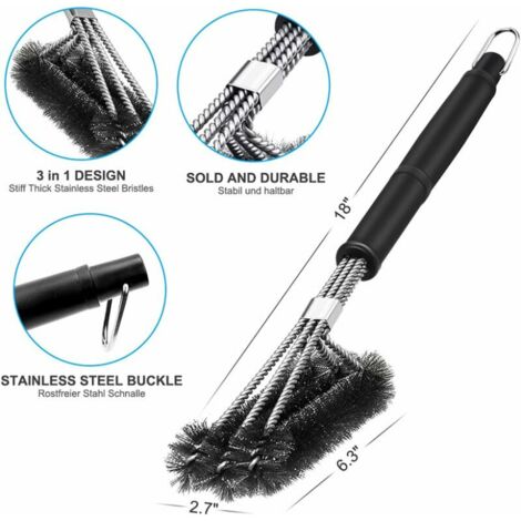 Cepillo para parrilla, cepillo de limpieza para parrilla 3 en 1, mango largo, cerdas de acero inoxidable, limpia todas las parrillas de forma rápida y eficaz (1/5)