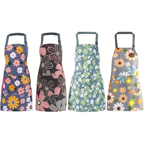 Delantal de cocina para mujer, ajustable con bolsillos, impermeable, sin olor, antibolitas, bonito delantal de cocina (4 piezas) (1/5)