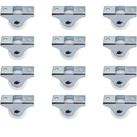Paquete de 12 ruedas giratorias fijas rígidas de 1" con placa superior de metal, ruedas de plástico duro para muebles, color plateado (1/5)