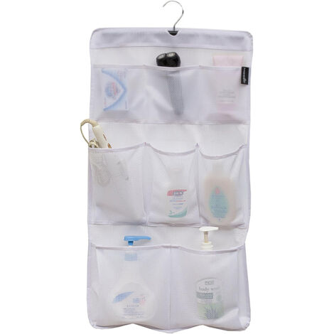 Organizador de ducha de malla de secado rápido de bolsillo con percha giratoria para baño, color blanco (1/4)