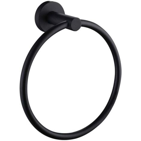Toallero de pared de acero inoxidable 304 con aro para baño, cocina, dormitorio, diámetro de 16 cm, color negro (1/5)