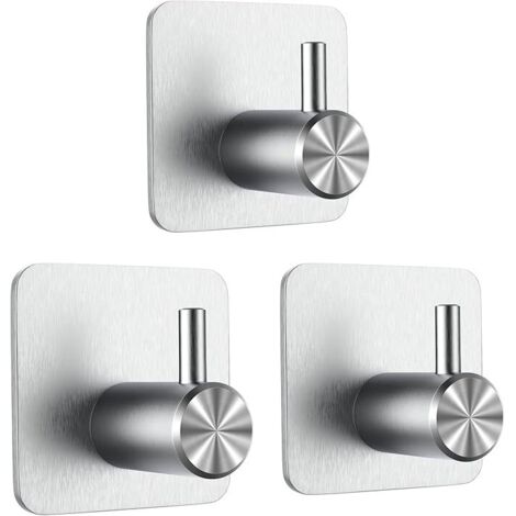 Gancho adhesivo 3M de 3 piezas, gancho de pared para baño, soporte para toallas sin perforaciones, colgador de toallas de cocina de acero inoxidable, plateado (1/5)