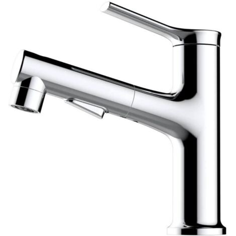 Grifo de baño cromado con rociador extraíble: tres modos de agua, grifo de baño de un solo orificio, perfecto para baños familiares y modernos. (1/5)