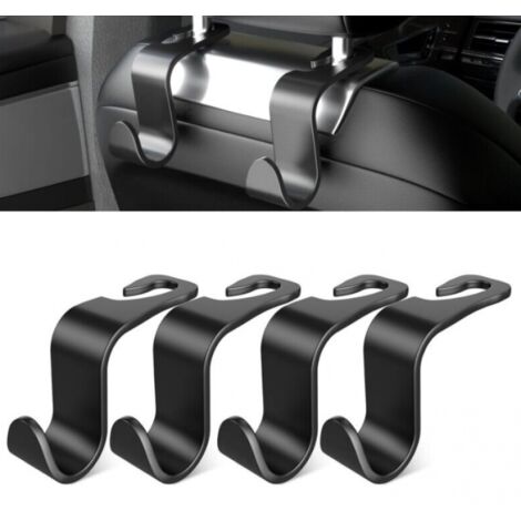 4 ganchos para el respaldo del asiento del coche, accesorios interiores del coche, de plástico negro, para bolsos, bolsas de la compra, ropa y cajas de herramientas portátiles. (1/5)