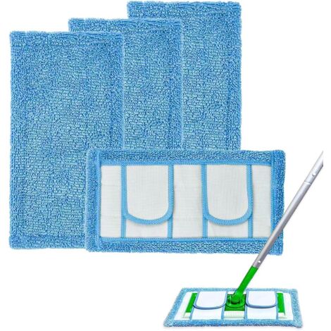 Paquete de 4 almohadillas de limpieza de microfibra reutilizables para mopas Swiffer y mopas planas de 25 a 30 cm. Almohadillas de limpieza en seco y húmedo mejoradas para todo tipo de suelos duros.