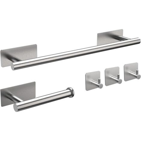 Juego de accesorios de baño de 5 piezas: toallero, portarrollos de papel higiénico y gancho de pared de acero inoxidable cepillado.