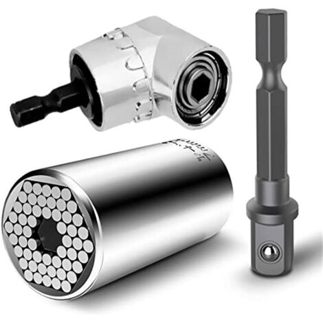 Trinquete de vaso universal multifunción de 7-19 mm, llave métrica y punta de destornillador eléctrico de extensión de ángulo recto de 105 grados, broca magnética hexagonal de 1/4 de pulgada y 6 mm (1/4)